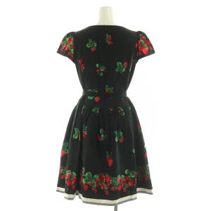 M'S GRACY いちご柄 ショートスリーブ ワンピース ミニ 半袖 リボン付 36 ブラック /MY OS