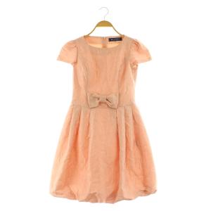 カメリア柄 リボン ショートスリーブ ワンピース ミニ バルーン ジャガード ラメ 38 ピンク /MY