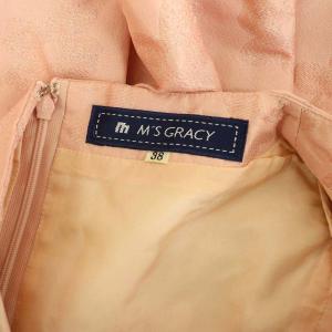 M'S GRACY カメリア柄 リボン ショートスリーブ ワンピース ミニ バルーン ジャガード ラメ 38 ピンク /MY