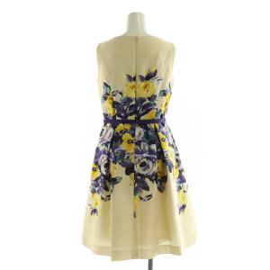 M'S GRACY 花柄 ノースリーブ ワンピース ミニ タック フレア ベルト付 36 ライトベージュ /MY OS