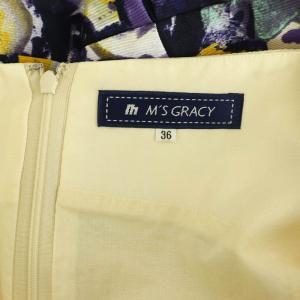 M'S GRACY 花柄 ノースリーブ ワンピース ミニ タック フレア ベルト付 36 ライトベージュ /MY OS