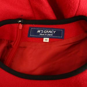 M'S GRACY ビーズ刺繍 ウール ショートスリーブ ワンピース 膝丈 半袖 36 レッド /MY OS