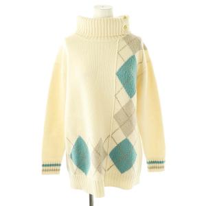 ニット セーター 長袖 アーガイル柄 タートルネック ウール 38 アイボリー /NR OS