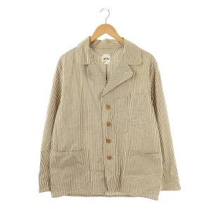 オックスフォードのヨットオールカバーオールジャケット ストライプ 茶 オフホワイト /MI OS