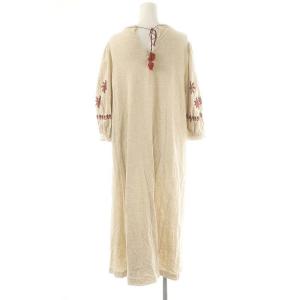 45rpm コットン刺繍ワンピース ロング 七分袖 0 ベージュ ボルドー /ES OS