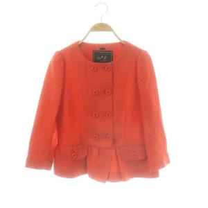 ダブル七分袖ノーカラージャケット 総柄 38 レッド /DO OS