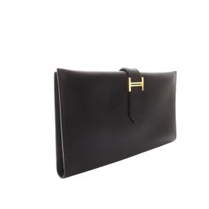 HERMES ベアン クラシック ボックスカーフ 長財布 二つ折り ブラック F刻印