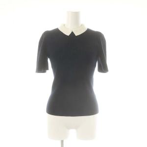 24AW 衿付ニットプルオーバー カットソー 半袖 F ネイビー オフホワイト /DO OS SH