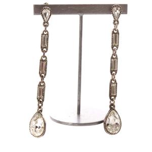 DONNA L ロングピアス ドロップ型 スワロフスキー シルバー色 /YO14