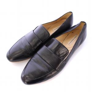 モカデザインレザーシューズ ローファー フラット ラウンドトゥ 37 黒 ブラック /BB OF