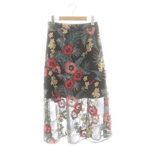 ボタニカルバード刺繍スカート フレアスカート チュール 36 ブラック マルチカラー /ES OS