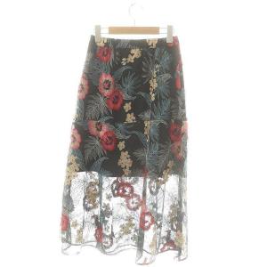 GRACE CONTINENTAL ボタニカルバード刺繍スカート フレアスカート チュール 36 ブラック マルチカラー /ES OS