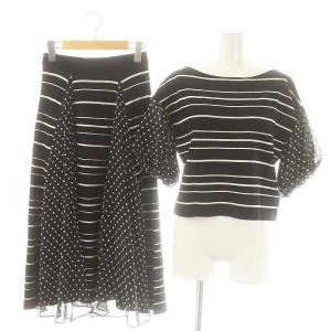セットアップ ドットボーダーニットトップ カットソー スカート 36 ブラック ホワイト /ES OS