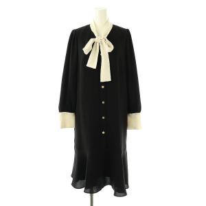 ヘムフレアボウタイワンピース 36 黒 白 /MI OS