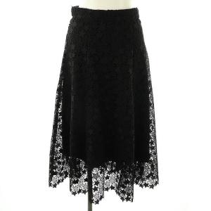 星柄レース ロングスカート フレア 2 ブラック /HK OS