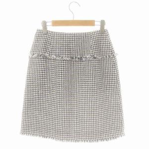 René tissue ツイードスカート 台形スカート ひざ丈 36 白 青 黒 6414790 /DF OS