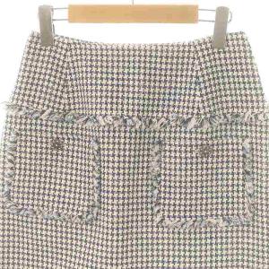 René tissue ツイードスカート 台形スカート ひざ丈 36 白 青 黒 6414790 /DF OS