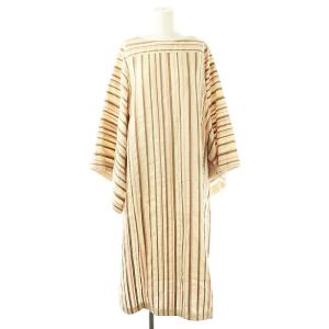リネン コットン ストライプ ワンピース 40 生成り