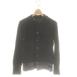 ラウンドカラー裾レースシャツ ニット ウール 黒 /MI OS