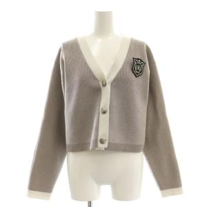 ラメワッペンニットカーディガン Vネック ショート丈 38 モカ /AT OS