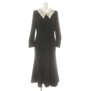 レースカラーマーメイドワンピース ミモレ ロング 長袖 M 黒 ブラック /AT OS