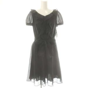 フリル ワンピース 膝丈 半袖 パフスリーブ 38 ブラック /ES OS