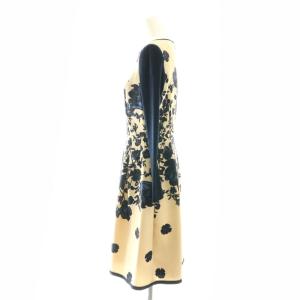 M'S GRACY 花柄 ニット切替 ワンピース ミモレ ロング 長袖 36 ベージュ 紺 ネイビー /AT OS