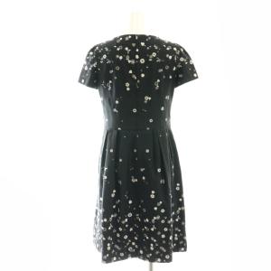 M'S GRACY 刺繍 リボン ワンピース ミモレ ロング 半袖 38 黒 ブラック /AT OS