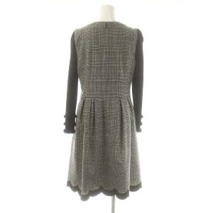 M'S GRACY グレンチェック ニット切替 カメリア ワンピース ウール 38 黒 白 水色 /MI OS