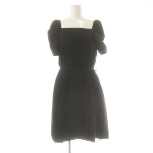 スクエアネック ワンピース ひざ丈 半袖 38 黒 ブラック /AT OS