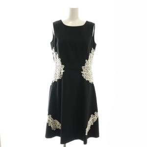 花柄刺繍 ノースリーブワンピース ひざ丈 38 黒 ブラック /AT OS