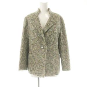 yoshie inaba スカートスーツ セットアップ ツイード ジャケット シルク混 11 スモークグリーン ブルー /ES OS