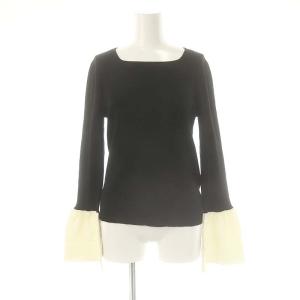 24AW スクエアネック袖フレアプルオーバー ニット カットソー 長袖 バイカラー 2 黒 ブラック 白