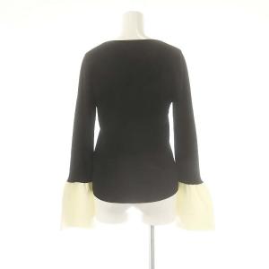 Loulou Willoughby 24AW スクエアネック袖フレアプルオーバー ニット カットソー 長袖 バイカラー 2 黒 ブラック 白