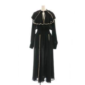 23AW パイピングフラワー OP ワンピース ロング 長袖 M ブラック グレー /ES OS