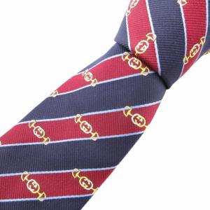 REGGHIN ホースビット柄入り ネクタイ カジュアル レジメンタルストライプ 絹 シルク 紺 ネイビー