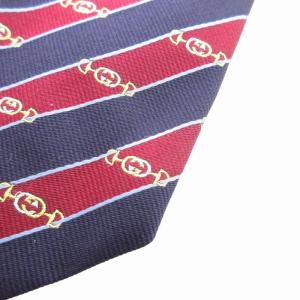 GUCCI REGGHIN ホースビット柄入り ネクタイ カジュアル レジメンタルストライプ 絹 シルク 紺 ネイビー