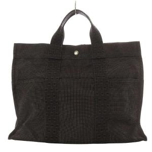 HERMES エールラインMM トートバッグ ハンドバッグ キャンバス 南京錠付き グレー /YO10 OH