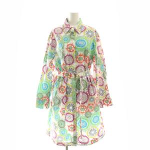 総柄 シャツワンピース ひざ丈 長袖 40 白 ホワイト /AT OS