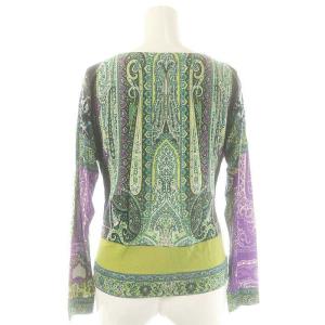 ETRO ペイズリー柄 ストレッチ カットソー 長袖 38 グリーン パープル /DF OS
