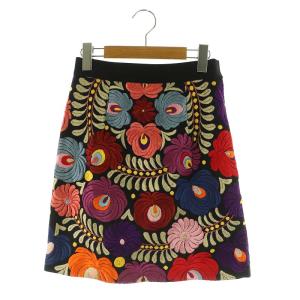 マルチ刺繍ミニスカート 台形 36 ブラック /MY OS