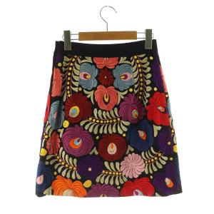 GRACE CONTINENTAL マルチ刺繍ミニスカート 台形 36 ブラック /MY OS