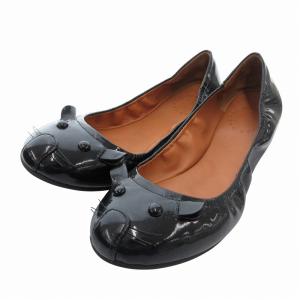 MOUSE SCRUNCH BALLERINA フラットシューズ エナメル ネズミモチーフ 36.5 黒