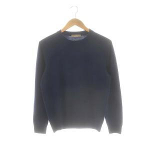ウールクルーネックニット セーター 長袖 46 紺 ネイビー /AT OS