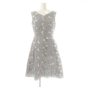 FULL BLOOM ドレス ワンピース ひざ丈 ストライプ 花柄 刺繍 2 マルチカラー /DF OS