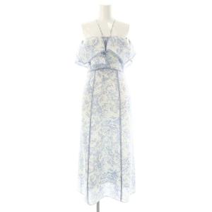 23SS ラッフルカラーワンピース ロング 花柄 0 ライトブルー ホワイト /DF OS