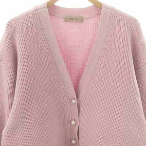 JUSGLITTY パール釦ゆるカーディガン Vネックニット 長袖 2 ピンク /HK OS