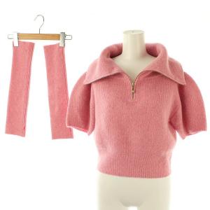 アームウォーマー付きニットプルオーバー セーター ハーフジップ F ピンク /AT OS