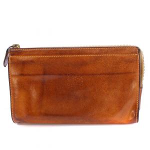 長財布 ロングウォレット L字ファスナー レザー ロゴ 型押し 茶 ブラウン /BB OF