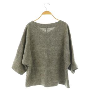 INDIVI 変形ドルマンスリーブブラウス リネン 七分袖 プルオーバー シャンブレー 38 ブラック /MY OS